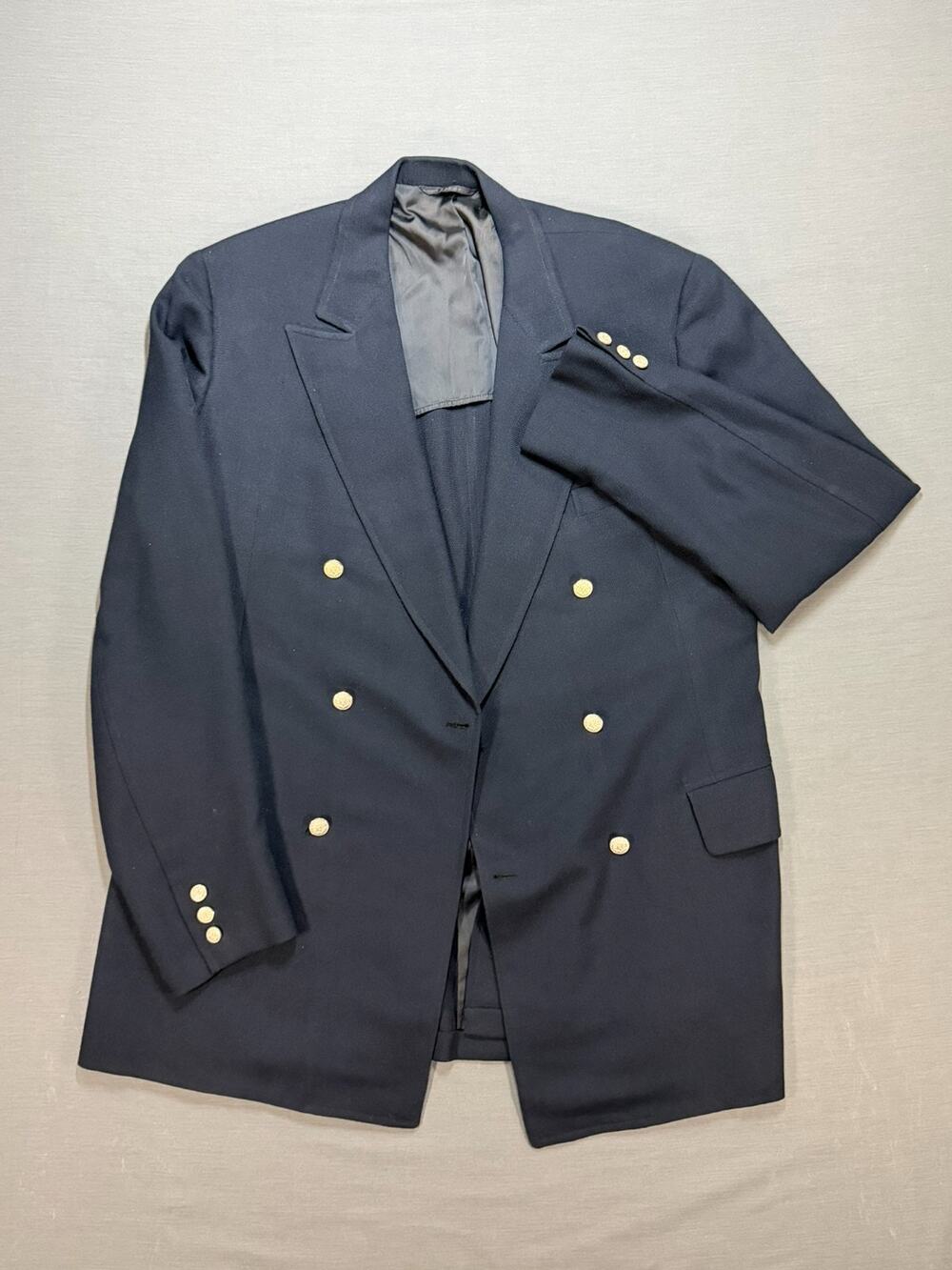 Vintage Paul Stuart Southwick Navy Double Breasted Blazer Gold Buttons 40L